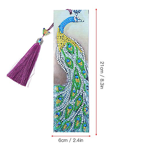 ZheHanWUFB Marcador de Pintura de Diamante en Forma de Bricolaje, Marcador de Borla de Bordado de Cuero, Marcador de Pavo Real de Regalo para niños