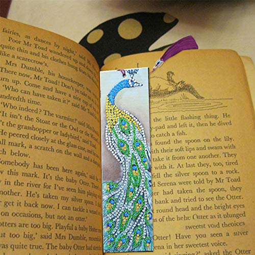 ZheHanWUFB Marcador de Pintura de Diamante en Forma de Bricolaje, Marcador de Borla de Bordado de Cuero, Marcador de Pavo Real de Regalo para niños