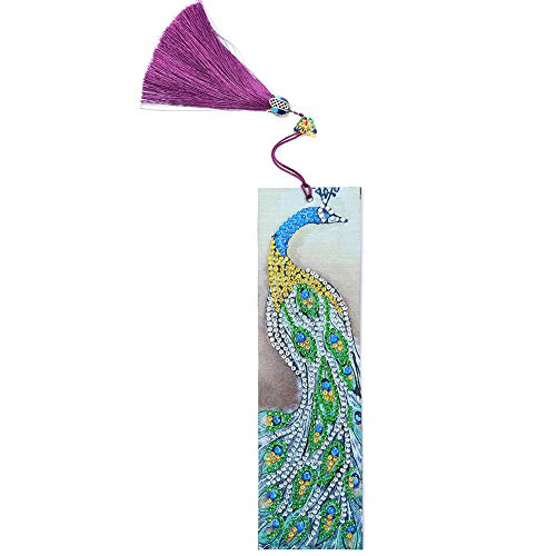 ZheHanWUFB Marcador de Pintura de Diamante en Forma de Bricolaje, Marcador de Borla de Bordado de Cuero, Marcador de Pavo Real de Regalo para niños