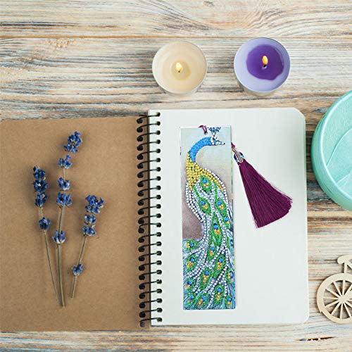 ZheHanWUFB Marcador de Pintura de Diamante en Forma de Bricolaje, Marcador de Borla de Bordado de Cuero, Marcador de Pavo Real de Regalo para niños