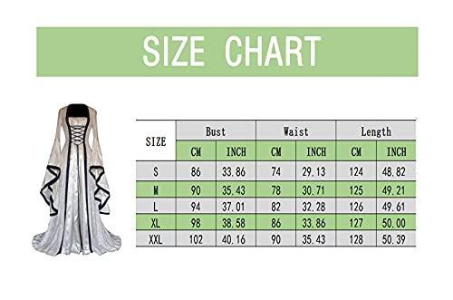 Zimuuy Mujer Vestido Medieval Disfraz de Epoca Halloween Fiesta Vintage Vestidos Medievales Disfraz-Bruja Blanco(Negro,S)