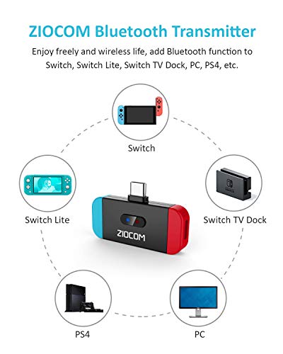ZIOCOM Adaptador Bluetooth para Nintendo Switch/Lite, PS4, PS5, PC, Adaptador Bluetooth Transmisor de Audio, Compatible con Auriculares Bluetooth Altavoces Auriculares