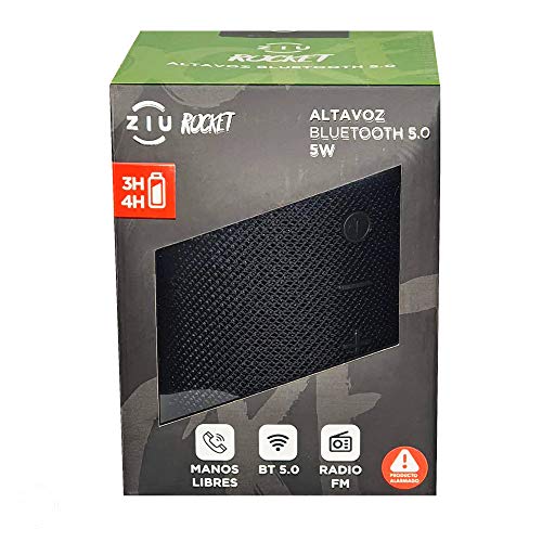 ZIU Rocket - Altavoz inalámbrico Bluetooth 5.0 Estéreo Subwoofer Resistente Portatil Manos Libres USB Conexión TWS Micro SD Entrada Auxiliar Radio FM Micrófono Incorporado - Negro 12 x 9 x 9 cm