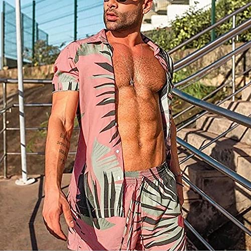 ZKomoL Camisa hawaiana de manga corta con bolsillos camisa de verano con botones de verano camisas de playa trajes de 2 piezas, Rojo, Medium
