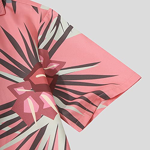 ZKomoL Camisa hawaiana de manga corta con bolsillos camisa de verano con botones de verano camisas de playa trajes de 2 piezas, Rojo, Medium