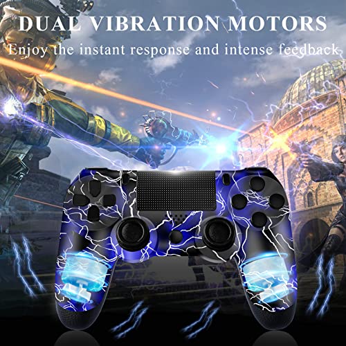 ZLMAY Mando PS-4, Mando Inalámbrico para Playstation 4/ Pro/Slim, Mando PS-4 Inalámbrico con Doble Vibración y Seis Ejes, Joystick PS-4 con Cargador y Agarres para el Pulgar (Blue)