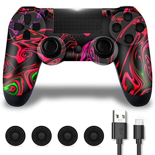 ZLMAY Mando PS-4, Mando Inalámbrico para Playstation 4/ Pro/Slim, Mando PS-4 Inalámbrico con Doble Vibración y Seis Ejes, Joystick PS-4 con Cargador y Agarres para el Pulgar (Red)