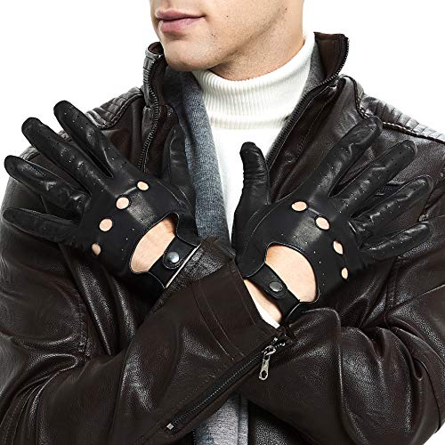 ZLUXURQ Guantes de conducción de piel de oveja para hombre sin forro, suaves y cómodos