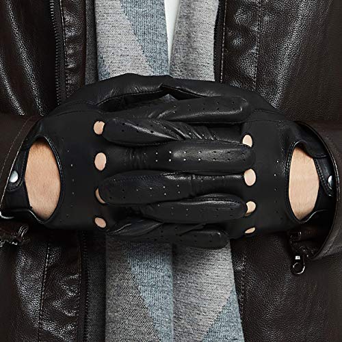 ZLUXURQ Guantes de conducción de piel de oveja para hombre sin forro, suaves y cómodos