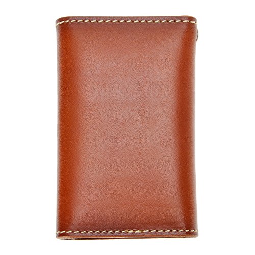 ZLYC - Funda de piel auténtica con 6 ganchos para llaves, cierre de botón, para hombre y mujer, con tarjetero, color marrón