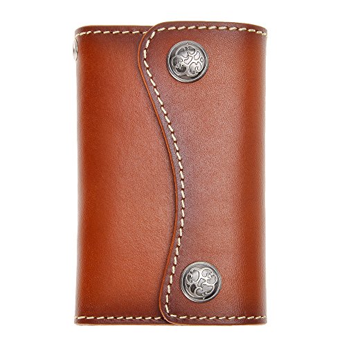 ZLYC - Funda de piel auténtica con 6 ganchos para llaves, cierre de botón, para hombre y mujer, con tarjetero, color marrón