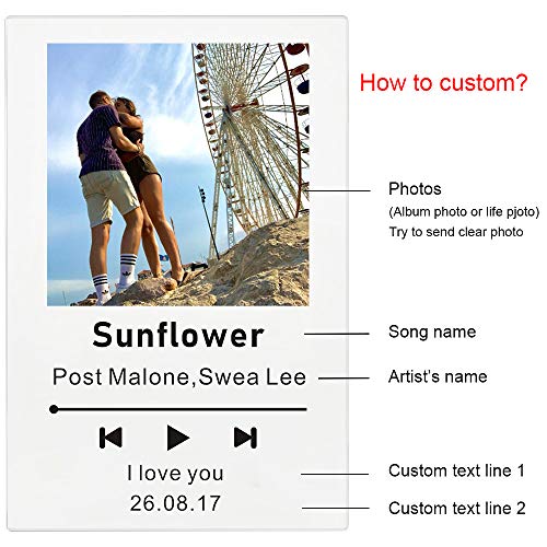 zouwii Código de Spotify Personalizado Tablero de música de acrílico Personalizado SpotifyGlass Personal Mini Polaroid Photo Style Placa de álbum de Fotos de acrílico de Aniversario