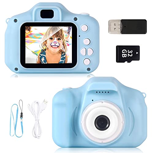 ZStarlite Cámara Digital para Niños, 1080P 2.0" HD Selfie Video Cámara Infantil, Regalos Ideales para Niños Niñas de 3-10 Años, con Tarjeta TF 32 GB, Lector de Tarjetas (Azul)