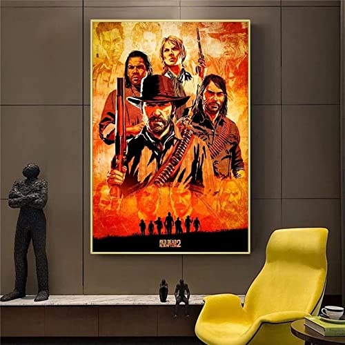 ZYBQLUUAI Impresión sobre lienzo de 59 x 88 cm, sin marco, diseño de Red Dead Redemption 2, juego y póster, decoración de pared para salón
