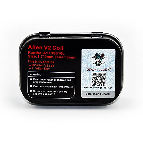 10 PCS Demon Killer Prebuilt Alien V2 Bobina, Super A1 Coil Violence Heating Wire para RBA/RDA/RTA Rebuildable Atomizadores, Vape Coil (0,25ohm 1,7 * 9mm)