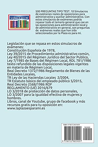 10 SIMULACROS DE EXAMEN 2: Oposiciones administración Local