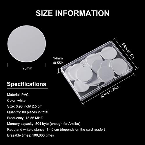 10 Tarjetas NFC 215, Tarjetas NFC 215 en Blanco Regrabables con Forma de Moneda de 25 mm/ 0,98 Pulgadas Compatible con TagMo Amiibo y NFC Teléfonos Móviles y Dispositivos Habilitados, Incluye 1 Caja