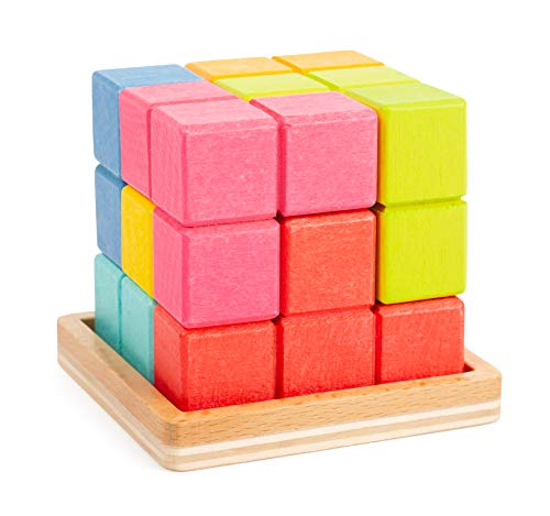11346 Puzzle Cubo Tetris 3D, Small Foot, Compuesto de 7 Piezas en Forma de Tetris, Juego de Puzzle a Partir de los 5 años.
