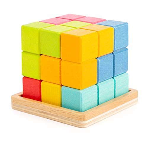 11346 Puzzle Cubo Tetris 3D, Small Foot, Compuesto de 7 Piezas en Forma de Tetris, Juego de Puzzle a Partir de los 5 años.