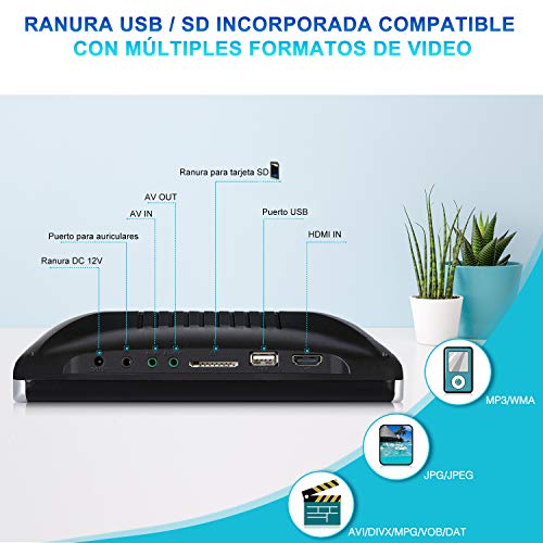 12” Reproductor de DVD para Coche con Entrada HDMI, DVD para Reposacabezas con Auriculares, soporta USB/SD, DVD/CD región Libre - NAVISKAUTO