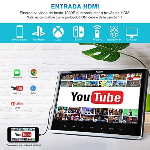12” Reproductor de DVD para Coche con Entrada HDMI, DVD para Reposacabezas con Auriculares, soporta USB/SD, DVD/CD región Libre - NAVISKAUTO