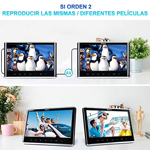 12” Reproductor de DVD para Coche con Entrada HDMI, DVD para Reposacabezas con Auriculares, soporta USB/SD, DVD/CD región Libre - NAVISKAUTO