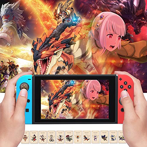 12PCS Monster Hunter Stories 2 Amllbo con 2PCS MHR Joystick Cap, Monster Hunter Stories 2 Wings of Ruin Amllbo Mini Tarjetas NFC Incluye ENA Razewing Ratha Tsukino, Amllbo Card para Switch/Switch Lite