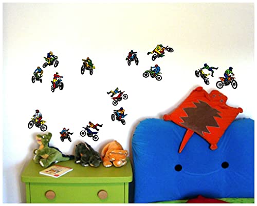 14 Juego de motocross pared adhesivo Juego Cross Moto Art-Land, multicolor, 2x 16x26cm