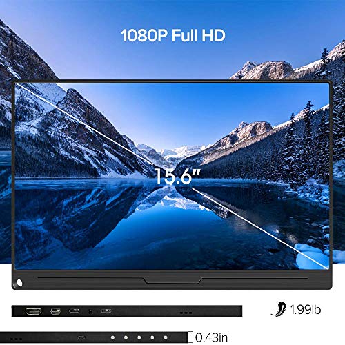 15,6 Pulgadas Monitor Portátil, Uperfect Monitor Gaming FHD 1920 x 1080 IPS Pantalla con USB Tipo C/Mini HD, Altavoces Integrados para Ordenador Portátil Juegos PC PS4 Xbox Raspberry Pi Teléfonos