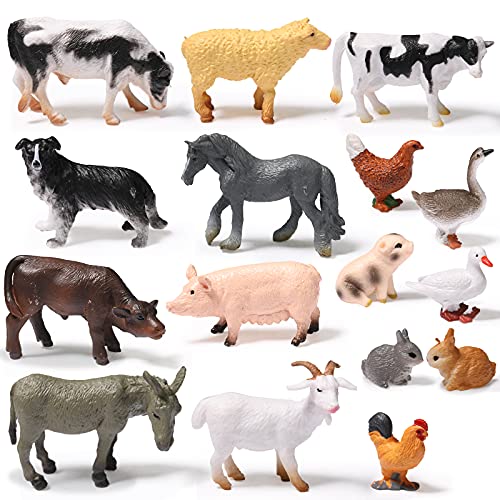16 Juguetes de Figuras de Animales de Granja Figuras de Animal de Selva Realistas Mini Adorno de Topper de Tarta Juego Educativo de Aprendizaje para Suministros de Fiesta Navidad
