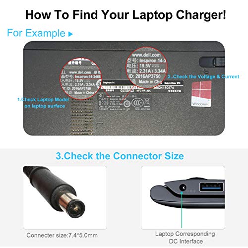 18.5V 3.5A 65W Cargador de computadora portátil con Adaptador de CA para HP EliteBook Folio 9470m 9480m ProBook 430 G1 G2 440 455 650 655 255 EliteBook Revolve 810 G1 G2, 840 G1, 850 G1, 745 G2