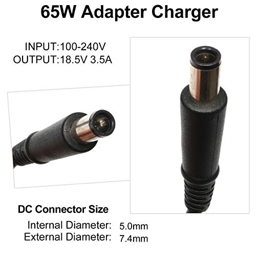 18.5V 3.5A 65W Cargador de computadora portátil con Adaptador de CA para HP EliteBook Folio 9470m 9480m ProBook 430 G1 G2 440 455 650 655 255 EliteBook Revolve 810 G1 G2, 840 G1, 850 G1, 745 G2