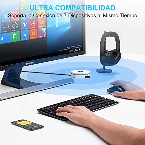1mii Adaptador Bluetooth 5.0 para PC, USB Bluetooth Dongle para Win10/8/7, Receptor Bluetooth USB Ordenador/Portatil para Auriculares, Altavoz Bluetooth, Teclado, Ratón, Transferencia de Datos