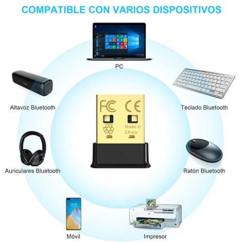 1mii Adaptador Bluetooth 5.0 para PC, USB Bluetooth Dongle para Win10/8/7, Receptor Bluetooth USB Ordenador/Portatil para Auriculares, Altavoz Bluetooth, Teclado, Ratón, Transferencia de Datos