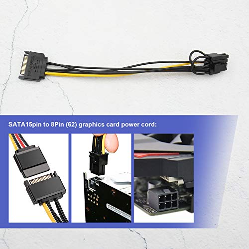 2 cables SATA de 15 pines macho a 8 pines PCI-Express hembra de adaptador de alimentación intercambiables de 6 pines para unidad de disco duro