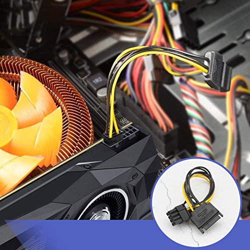 2 cables SATA de 15 pines macho a 8 pines PCI-Express hembra de adaptador de alimentación intercambiables de 6 pines para unidad de disco duro