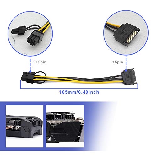 2 cables SATA de 15 pines macho a 8 pines PCI-Express hembra de adaptador de alimentación intercambiables de 6 pines para unidad de disco duro