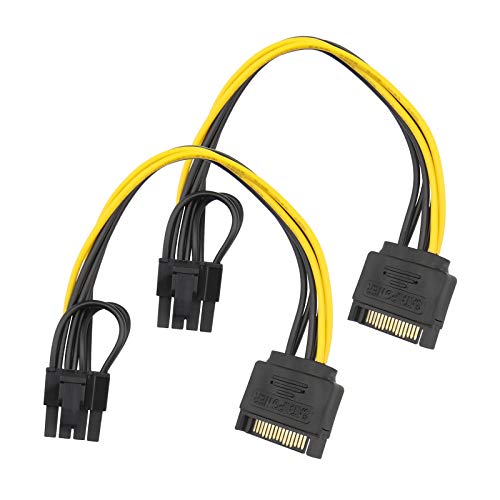 2 cables SATA de 15 pines macho a 8 pines PCI-Express hembra de adaptador de alimentación intercambiables de 6 pines para unidad de disco duro