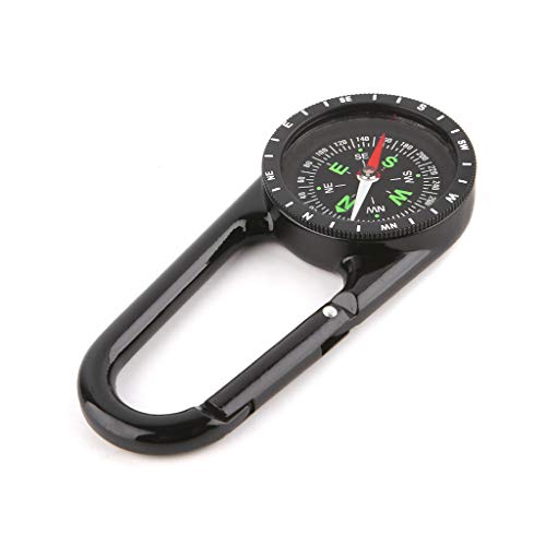 2 en 1 aleación de zinc brújula mosquetón al aire libre senderismo camping caza llavero gran dial dirección guía