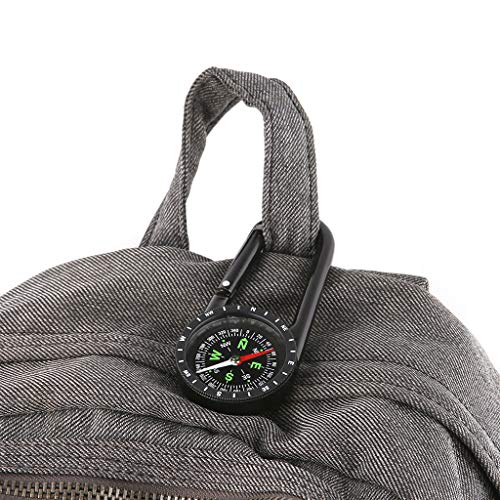 2 en 1 aleación de zinc brújula mosquetón al aire libre senderismo camping caza llavero gran dial dirección guía