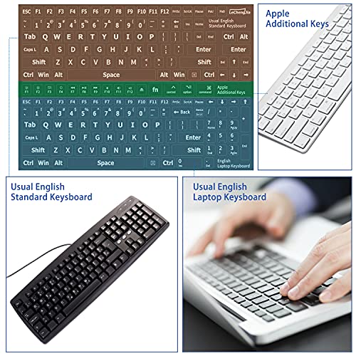 2 pegatinas de repuesto universales, letras blancas (mate), adecuadas para cualquier teclado estándar, teclado de computadora portátil, tecla de Apple, con dos pinzas y cepillo de limpieza