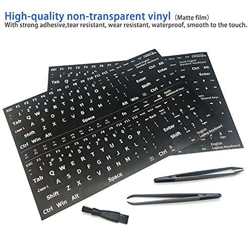 2 pegatinas de repuesto universales, letras blancas (mate), adecuadas para cualquier teclado estándar, teclado de computadora portátil, tecla de Apple, con dos pinzas y cepillo de limpieza 2 pegatinas de repuesto universales, letras blancas (mate), adecuadas para cualquier teclado estándar, teclado de computadora portátil, tecla de Apple, con dos pinzas y cepillo de limpieza