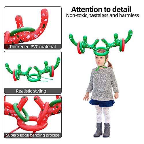 2 set de gorro Antler Lanzamiento de aros de Navidad, cuernos de reno hinchables para juegos de lanzamiento exterior para fiestas de Navidad para padres y niños