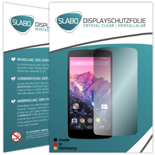 2 x Slabo protector de pantalla LG Google Nexus 5 lámina protectora de pantalla lámina protectora "Ultra Transparente" invisible MADE IN GERMANY