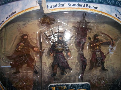 2004 - New Line / Play Along - Lord of the Rings : Armies of Middle Earth - The Legions of Haradrim Set : w/ Haradrim Warrior / Archer / Standard Bearer - Soldiers & Scenes - Battle Scale Figures - Out of Production - Limited Edition - Collectible by NewL
