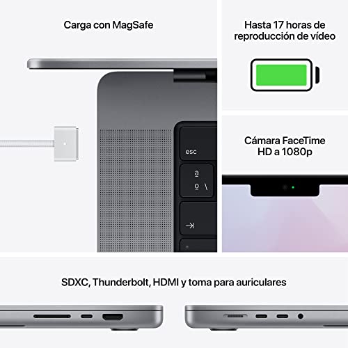 2021 Apple MacBook Pro (de 14 polegadas, Processador M1 Pro da Apple com CPU 10‑Core e GPU 16‑Core, 16 GB RAM, 1 TB SSD) - Cinzento sideral