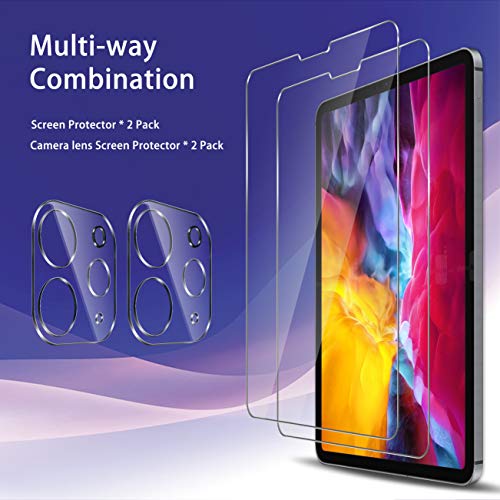 [2+2 Pack]Unique Me Protector de Pantalla Compatible con iPad Pro 2021/2020 12.9“ y [2 Pack] Protector de lente de cámara Cristal Templado, [Cobertura máxima][Sin Burbujas] HD Vidrio Templado