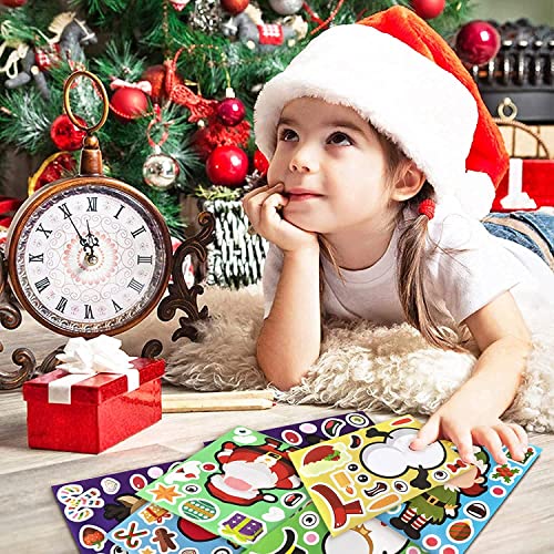 24 hojas de pegatinas de Navidad, juegos de fiesta de Navidad, pegatinas de bricolaje con Santa Claus para regalo de niños, haz tus propias actividades, regalos de fiesta de Navidad