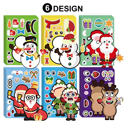 24 hojas de pegatinas de Navidad, juegos de fiesta de Navidad, pegatinas de bricolaje con Santa Claus para regalo de niños, haz tus propias actividades, regalos de fiesta de Navidad