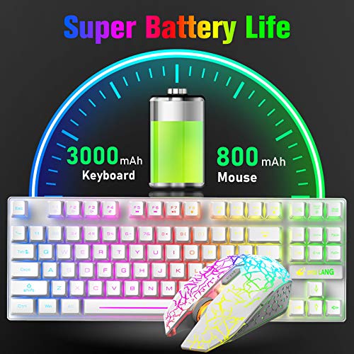 2.4G 3800mAh Inalámbrico Sensación mecánica Teclado para juegos Rainbow LED+Ratón para juegos de 2400DPI+Auriculares para juegos estéreo con cable RGB para PC/ PS4/PS5/XBOX+Alfombrilla de ratón